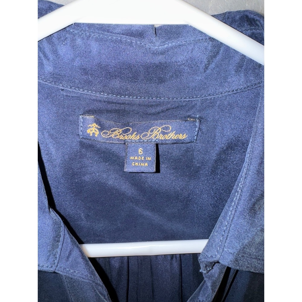 Brooks Brothers Size 6 100% silk Navy Long Sleeve shirt dress side pockets tie - Picture 3 of 8